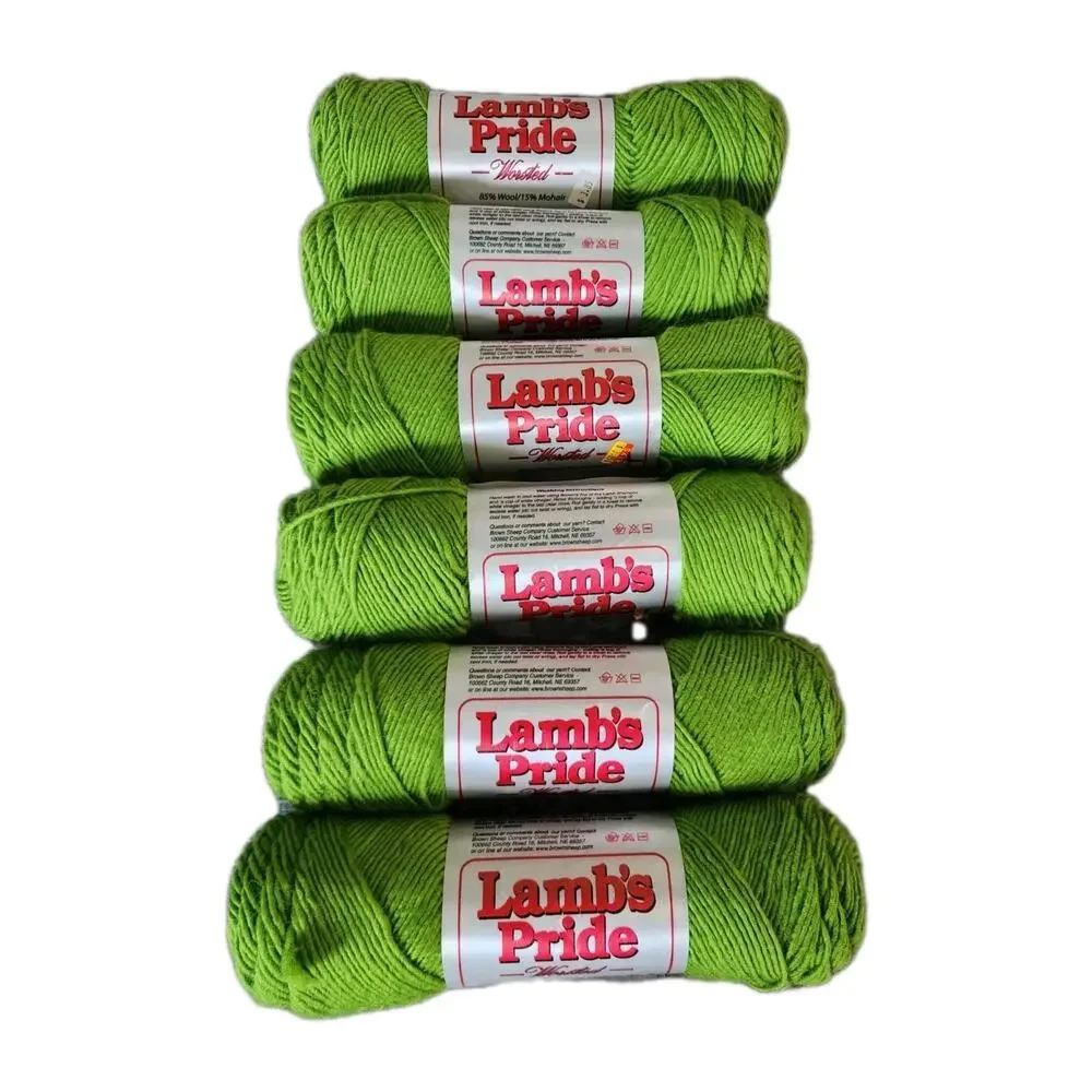 Lot Of 6 Lambs Pride Worsted Yarn Limeade Green Wool Mohair 4oz Skeins USA